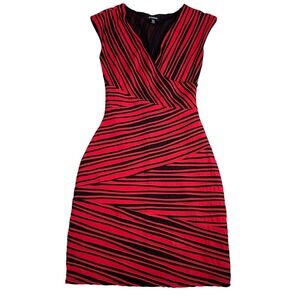 Le Chateau Red Black Striped Bodycon Dress V-Neck Sleeveless LCY98045 XS